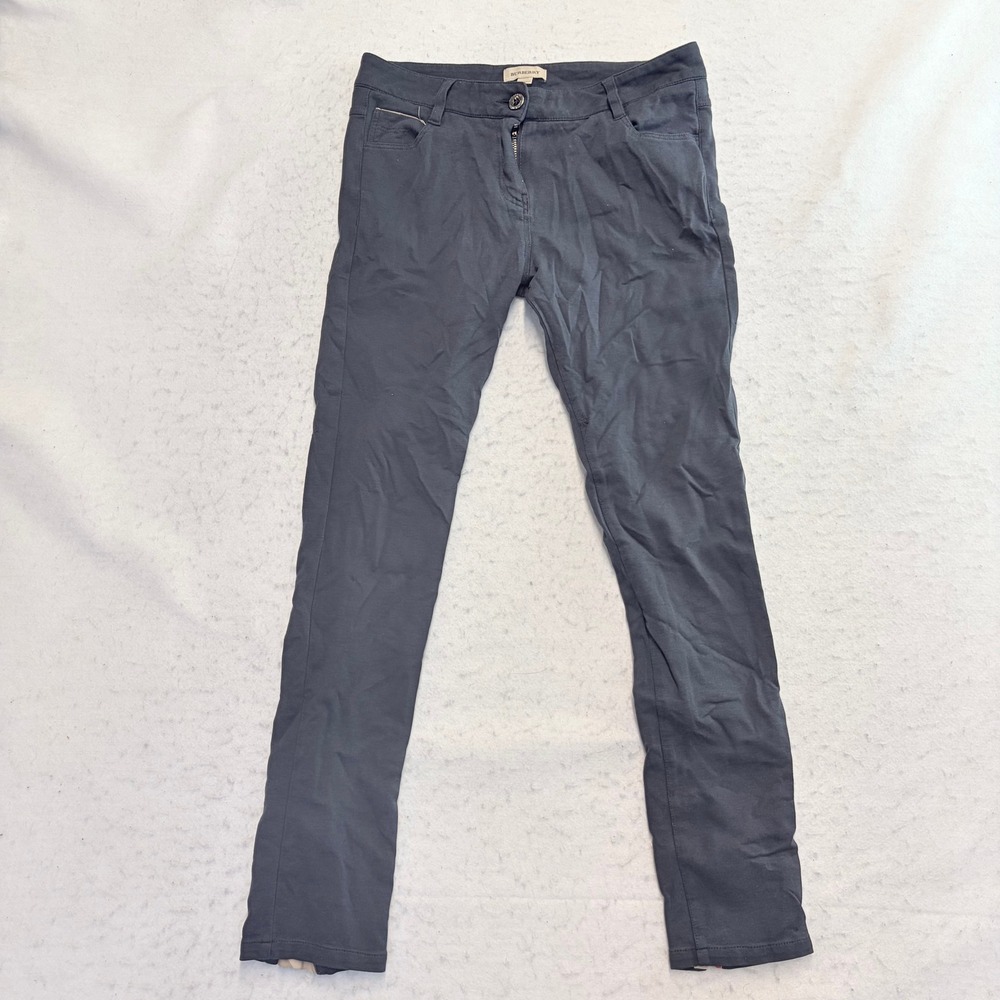 Burberry Skinny Pants Girls 14Y Gray Ankle Zip Nova Check Trim